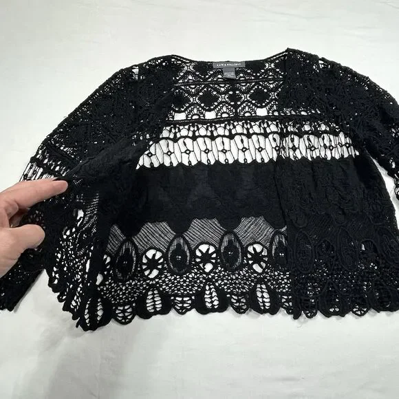 Kate & Mallory Crochet Shrug Top Open Front 3/4 Sleeve Gothic Romantic Victorian - Picture 4 of 12